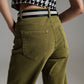 Cropped wide leg jeans in Olive green