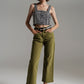 Cropped wide leg jeans in Olive green