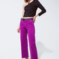 Cropped wide leg jeans in violet 3/4 length