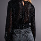 Cross over cropped and sheer top with sequins in black