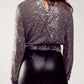 Cross over cropped and sheer top with sequins in silver