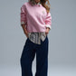 Cute Pink Cropped Bear Patch Sweater