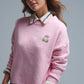 Q2 Cute Pink Cropped Bear Patch Sweater