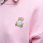 Cute Pink Cropped Bear Patch Sweater
