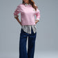 Cute Pink Cropped Bear Patch Sweater