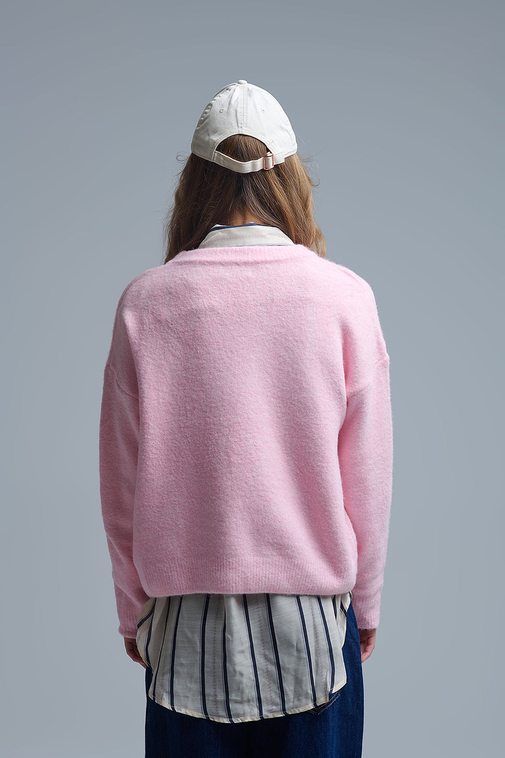 Cute Pink Cropped Bear Patch Sweater