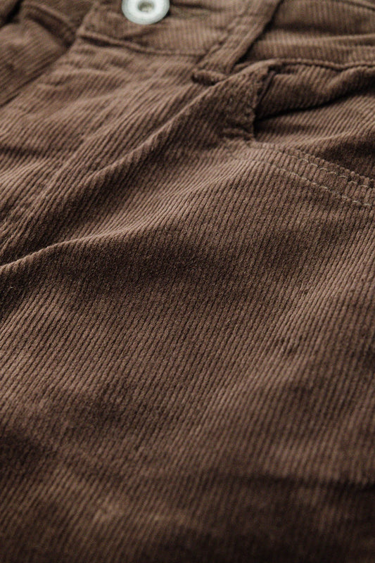 Dark Brown corduroy flare pants with leopard print at the bottom