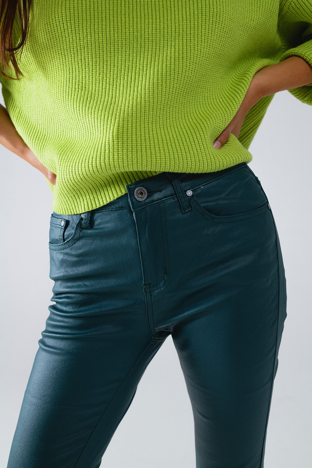 Dark Green Faux Leather Super Skinny Pants