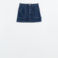 Dark wash denim mini skirt with front pockets