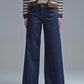 Q2 Dark Wash Wide Leg Jeans With Contrasting Stitching