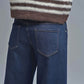 Dark Wash Wide Leg Jeans With Contrasting Stitching