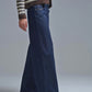 Dark Wash Wide Leg Jeans With Contrasting Stitching
