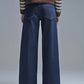 Dark Wash Wide Leg Jeans With Contrasting Stitching