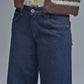 Dark Wash Wide Leg Jeans With Contrasting Stitching