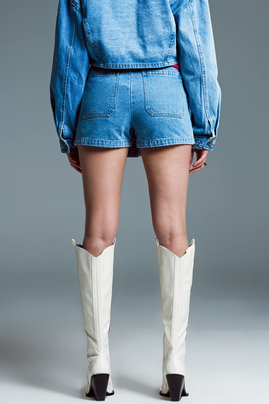 Minishorts cargo vaqueros con botones delanteros y lavado claro