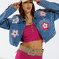 Q2 Denim Cropped Jacket WIth Flower Details