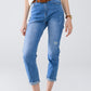 Q2 Denim Cropped Straight Legged Jeans