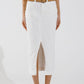 Q2 Denim  Maxi Skirt With Split in The Front In White