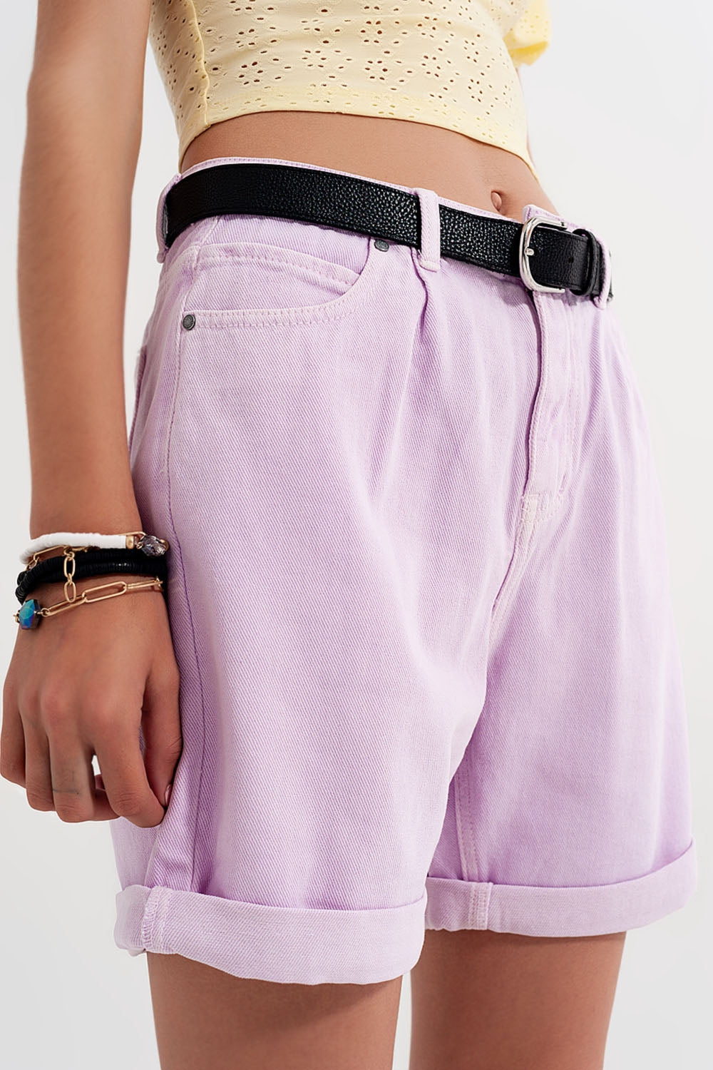 Denim mom shorts in lilac