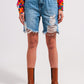 Q2 Denim shorts with distressing in light blue