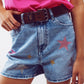 DenIm Shorts With Laminated Stars in Light Wash