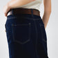 Denim Skirt With Front Slit And Gold Buttons on Sides