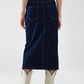 Denim Skirt With Front Slit And Gold Buttons on Sides