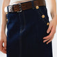 Denim Skirt With Front Slit And Gold Buttons on Sides