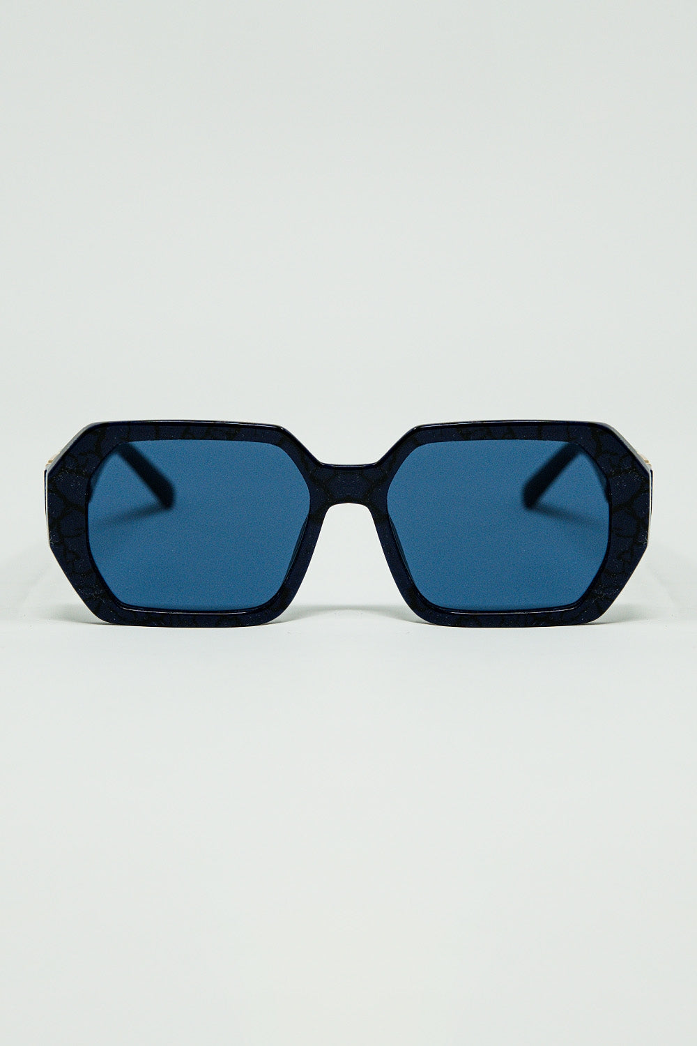 Q2 Diamond-Shaped Sunglasses In Black with Deep Blue Lenses