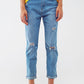 Distressed Regular Jeans in Light Blue Wash