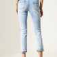 Distressed straight jeans with hem detail in blue