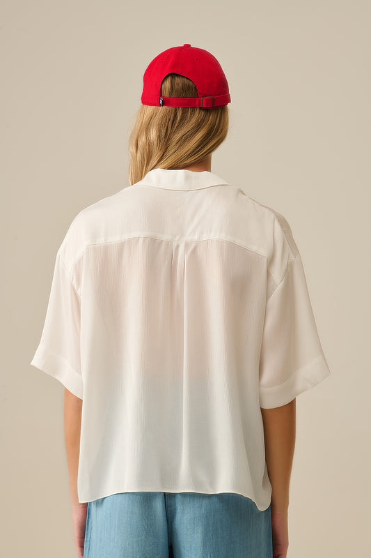 Draped Short Sleeve Blouse in White