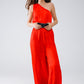 Q2 Drapped One Shoulder Jumpsuit With Cinched Waist In Red