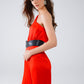 Drapped One Shoulder Jumpsuit With Cinched Waist In Red