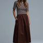 Dress With Polo Striped Top and Poplin midi Skirt in Brown