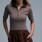 Dress With Polo Striped Top and Poplin midi Skirt in Brown