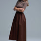 Dress With Polo Striped Top and Poplin midi Skirt in Brown