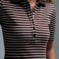 Dress With Polo Striped Top and Poplin midi Skirt in Brown