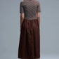 Dress With Polo Striped Top and Poplin midi Skirt in Brown