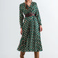 Q2 Dressed wrap tie midi dress in green geo tile print