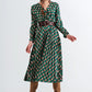 Dressed wrap tie midi dress in green geo tile print