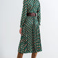 Dressed wrap tie midi dress in green geo tile print