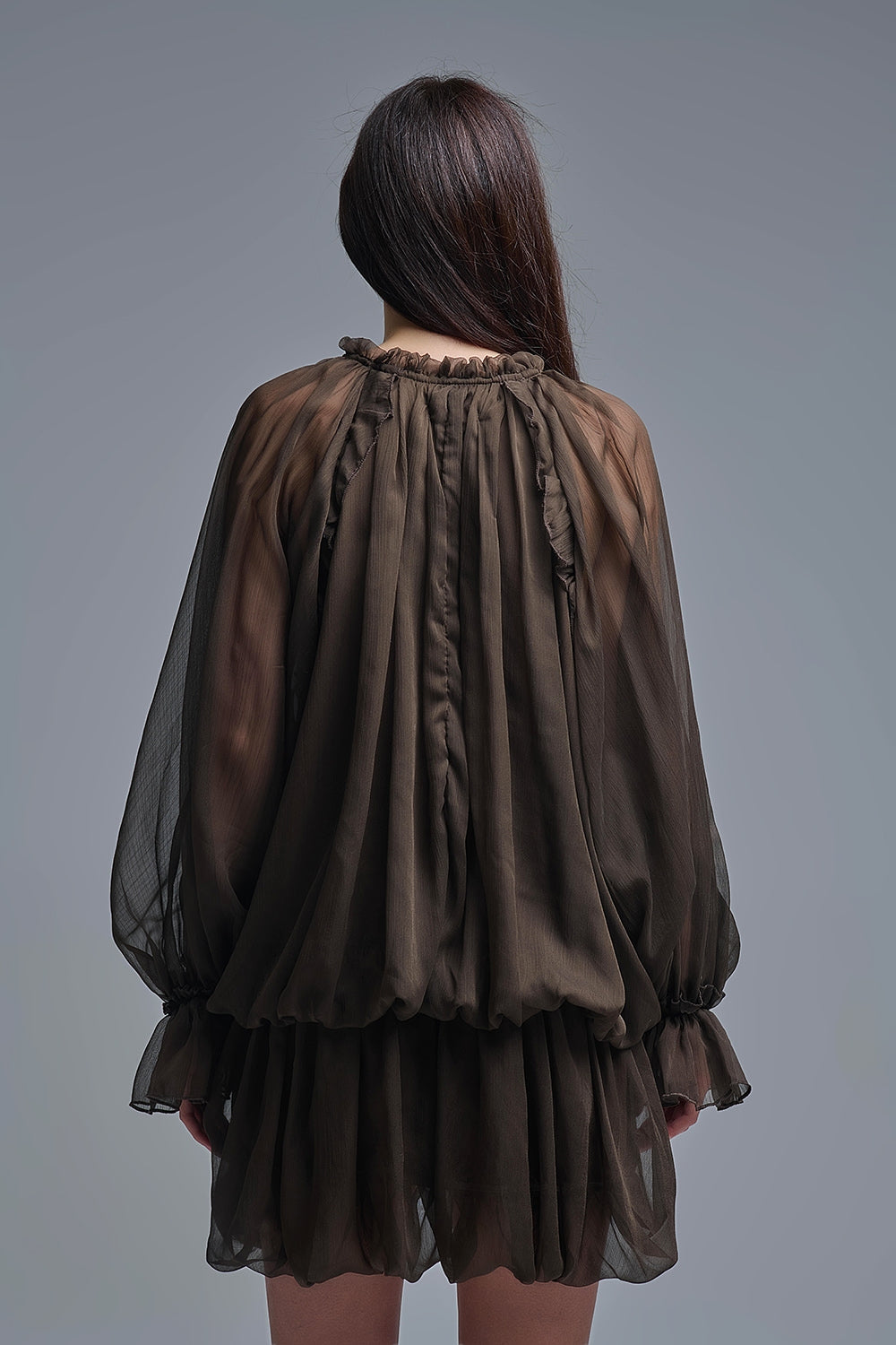 Dropped Waist Romantic Chiffon Brown Dress