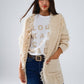 Q2 Ecru Boho Distressed Cardigan With Front Pockets