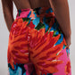 Elastic back pants in bright floral