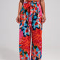 Elastic back pants in bright floral