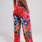 Elastic back pants in bright floral