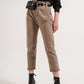 Q2 Elasticated paper bag waist jean in Beige