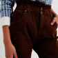 Q2 Elasticated paper bag waist mom jean in brown