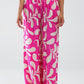 Q2 Elasticated Waist Straight Leg Pants In Fuchsia Floral Print